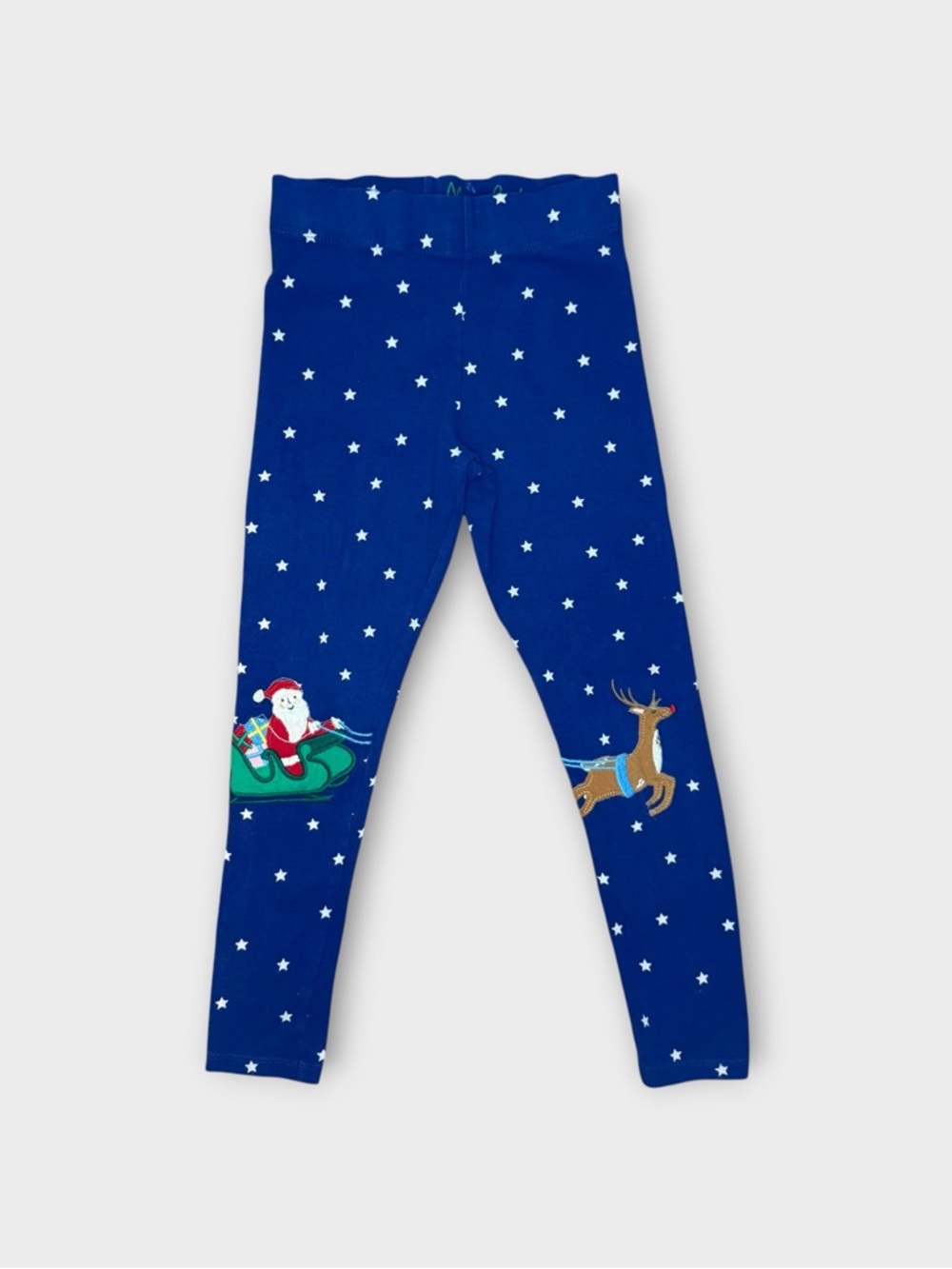 Mini Boden Santa On Sleigh Holiday Applique Star Blue Leggings